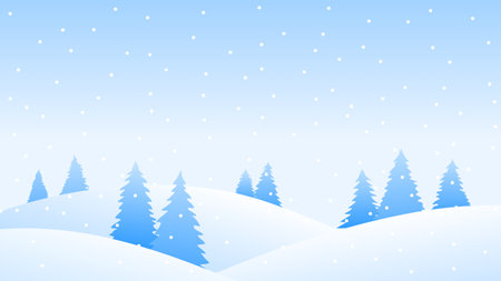 Winter landscape with snow and snowy fir trees. vector design illustration. Seasonal nature background. Cold snow hill.のイラスト素材