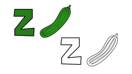 Cartoon zucchini and letter z coloring book vector illustration for childrenのイラスト素材