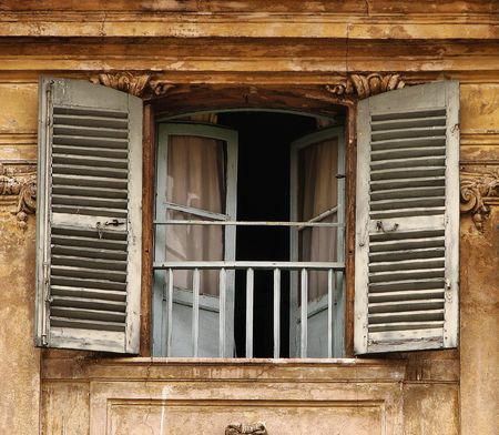 A view of old shutters and doorsの写真素材