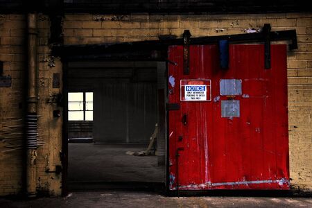 Warehouse door with sign の写真素材