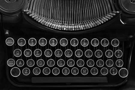 Top view of an old typewriter in black and white.