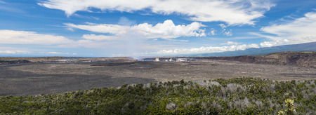Fire and smoke erupting from Kilauea Crater Pu'u O'o crater, Hawaii Volcanoes National Park, Big Island of Hawaiiの写真素材