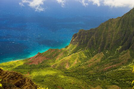 View on Na Pali Coast on Kauai island on Hawaii in a sunny dayの写真素材