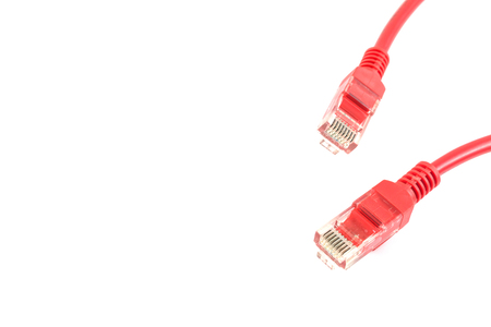 red network cable red lan cable on white background