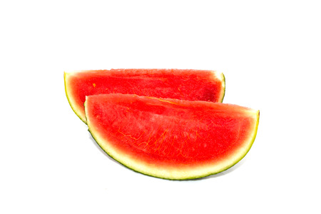 Red seedless watermelon slice on white back groundの写真素材