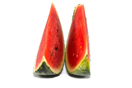 Watermelon red slice isolated on white backgroundの写真素材