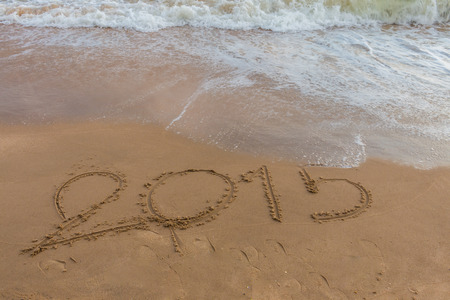 Year 2015 on the beach for backgroundの写真素材