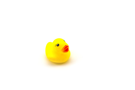 Yellow rubber duck on a white background.