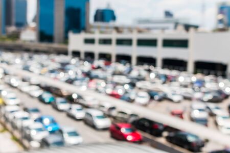 Blur of car at public car parking backgroundの写真素材
