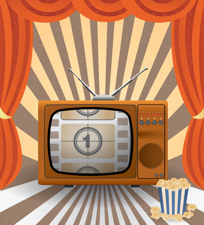 Vector old TV on the background with curtain のイラスト素材