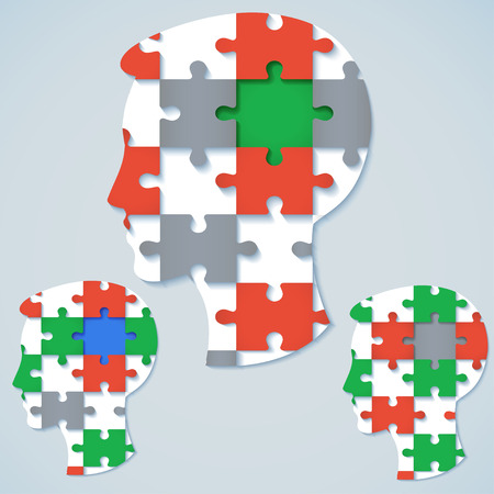 Set of a human faces in the form a puzzle with colored parts  Business conceptのイラスト素材