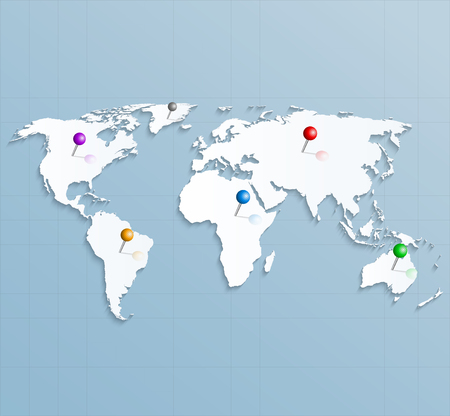 Paper strategic map of the world with colorful pins のイラスト素材