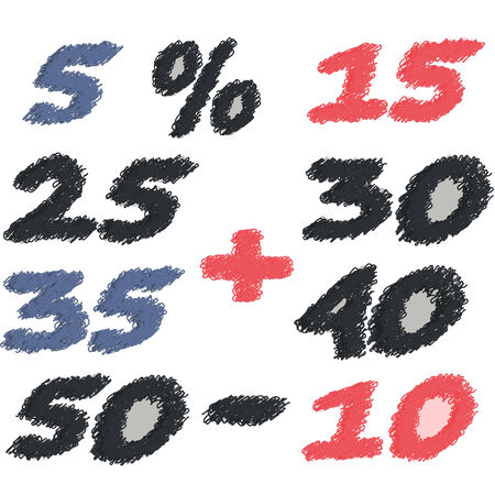 Set of different numbers of discounts  Pencil scribbleのイラスト素材