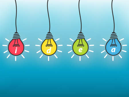 Idea, business concept, colorful light bulb on blue background のイラスト素材