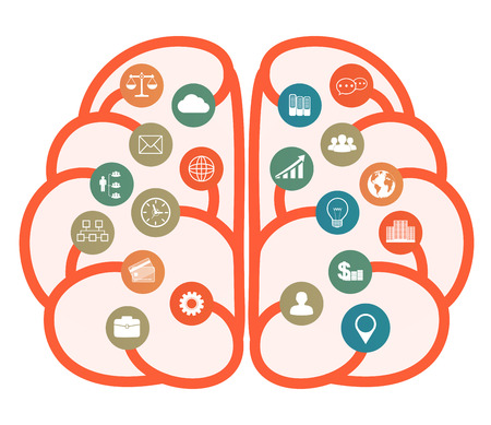 Brain with business icons, brainstorming のイラスト素材
