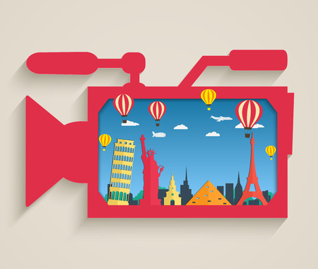 Camcorder with tourist attraction buildingsのイラスト素材