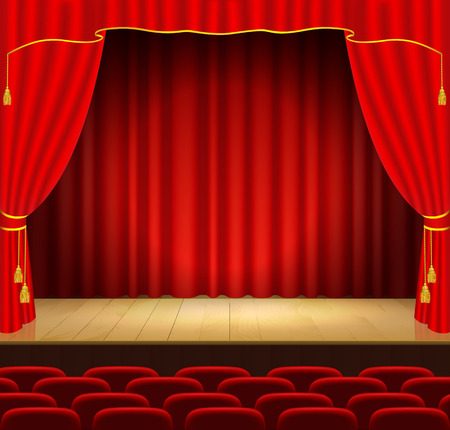 Theater stage with red curtainのイラスト素材