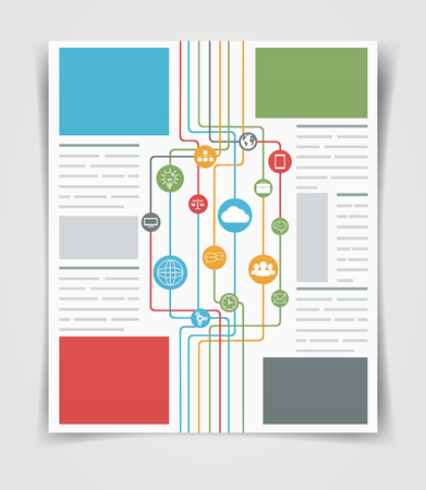 Layout business flyer or brochure network connections. Web template, Information technology background with iconsのイラスト素材