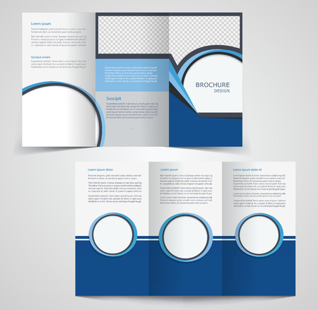 Tri-fold business brochure template, two-sided template design,  mock-up cover in blue  colorsのイラスト素材
