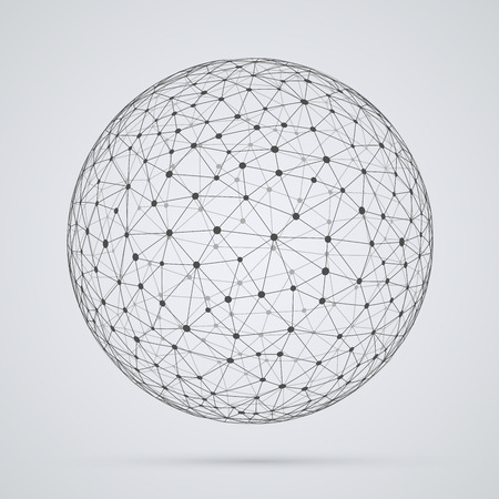 Global  network, sphere. Abstract geometric spherical shape with triangular faces, globe design.のイラスト素材