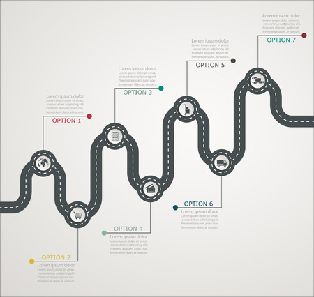 Road infographic timeline stepwise structure with icons, business service, shopping, web delivery