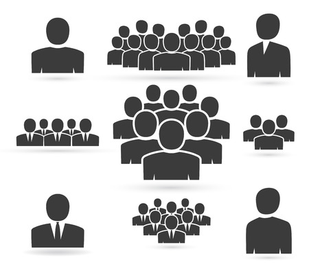 Crowd of people in team icon silhouettesのイラスト素材