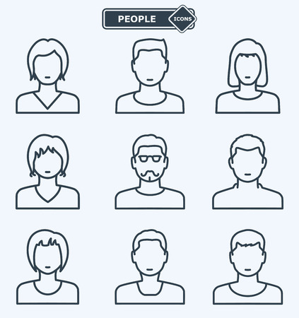 People icons, linear flat styleのイラスト素材
