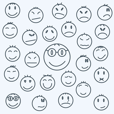 Cartoon emotional faces, set comics expressed.のイラスト素材