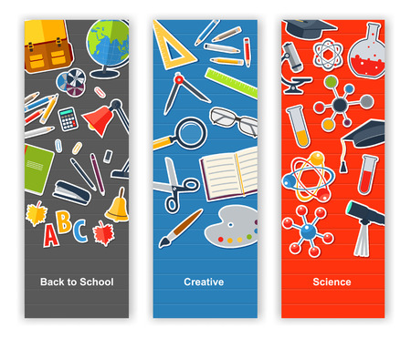 Back to school set of banners. Concept education, creative, scienceのイラスト素材