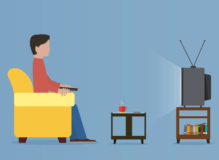 Man watching old television on sofaのイラスト素材