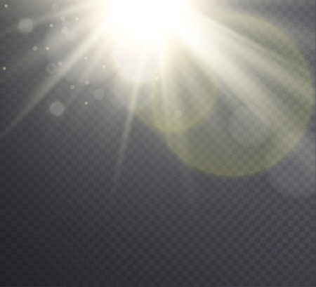 Abstract golden sun flare with rays, transparent light effect  on transparent background. .のイラスト素材