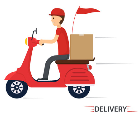 Delivery service on scooter, motorcycle. Fast worldwide shipping.のイラスト素材