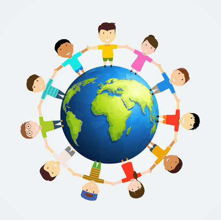 Children around Earth. Multinational friendship of peoples.のイラスト素材
