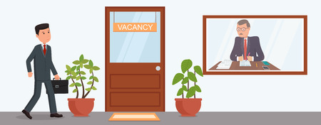 Businessman goes a job interview. Search jobs. Businessman in the reception corridor.  Men in office.のイラスト素材