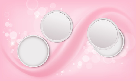 Cosmetic products,  moisturizing cream or liquid for body. Cream set on a pink background with sparkles.のイラスト素材
