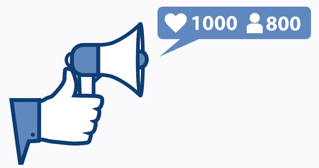 Thumb up with microphone and new rating symbols. ?oncept of following in social media.のイラスト素材