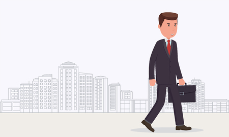 Businessman goes to work. Business concept business man on background cityのイラスト素材