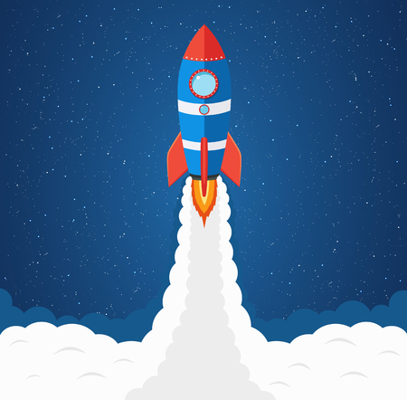 Launching rocket into space. Business concept for project startup. Spaceship among stars.のイラスト素材