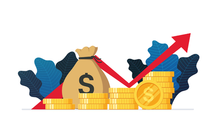 Monetary profit and growing red graph up. Economic growth, income from investments. ?oncept of business successのイラスト素材