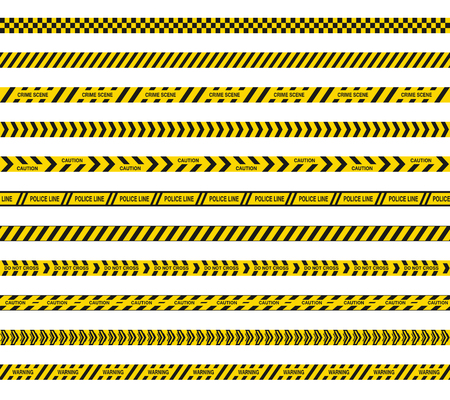 Police or barricade tapes do not cross. Black and yellow stripes of danger. Seamless barrier lines.のイラスト素材