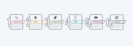 Timeline infographic design template with step structure. Business concept with 6 options pieces or steps. Block diagram, information graph, presentations banner, workflow.のイラスト素材