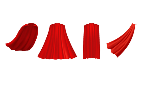 Superhero red cape in different positions, front, side and back view  on white background.のイラスト素材