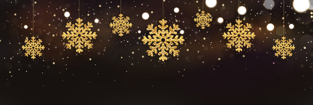 Shiny sparkling snowflakes with glitter lights. Merry Christmas and Happy New Year card.のイラスト素材