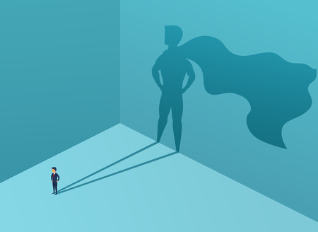 Businessman with shadow superhero. Super manager leader in business. Concept success, quality of leadership, trust. Vector illustrationのイラスト素材