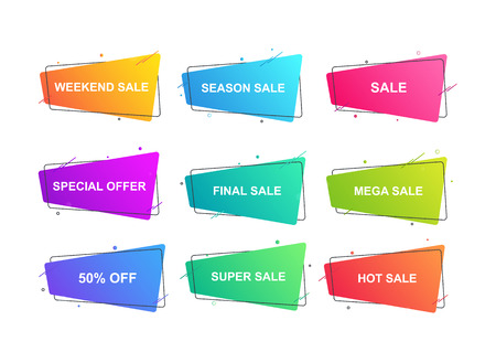 Modern geometric banner for sales, promotion, discounts set. Abstract gradient shapes for advertising.のイラスト素材