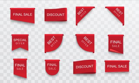 Sale stickers labels. Set of red banners ribbons design elements.のイラスト素材