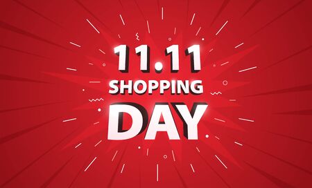 11.11 advertising sale banner template. Global shopping world sales day poster on red background.のイラスト素材