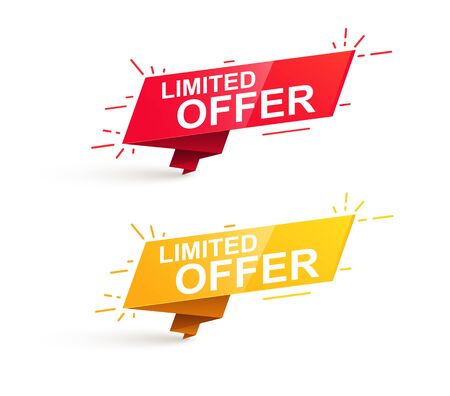 Limited offer sale promotion banner. Red and yellow tags, stickers and badges.のイラスト素材