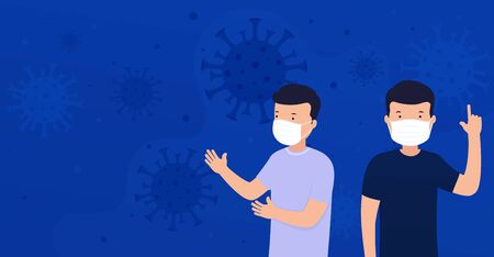 Man in white protective mask against flu infectious diseases. Healthcare concept, prevention and hygiene.のイラスト素材