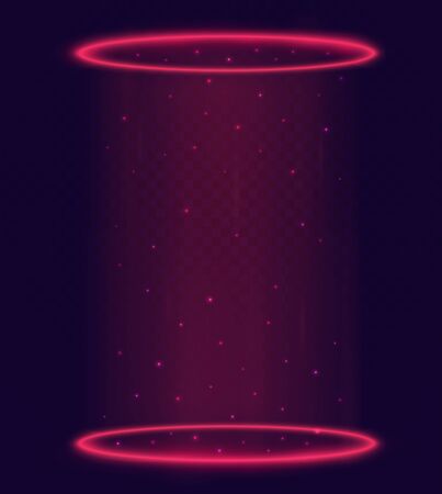 Luminous magic portal, teleport with red rings and rays light of a night scene with sparks on transparent background. Futuristic hologram elements.のイラスト素材